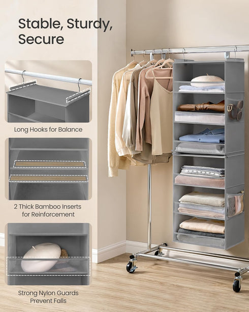 Closet 6-Tier Closet URCH007G01 SONGMICS Hanging Organizer, Fabric Storage Shelf, Separable Hanging Shelf with Side