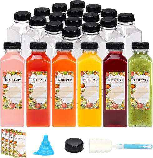 TOMNK 32pcs 16oz Plastic Juice Bottles with Lids, Juice Containers with Caps