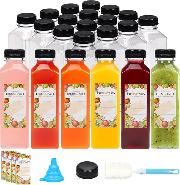 TOMNK 32pcs 16oz Plastic Juice Bottles with Lids, Juice Containers with Caps