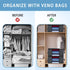 VENO 3 Pack Large Organizer Storage Bag for Clothes, Grey, Foldable with Sturdy Zipper, Clear Window, 13.3 Gallon
