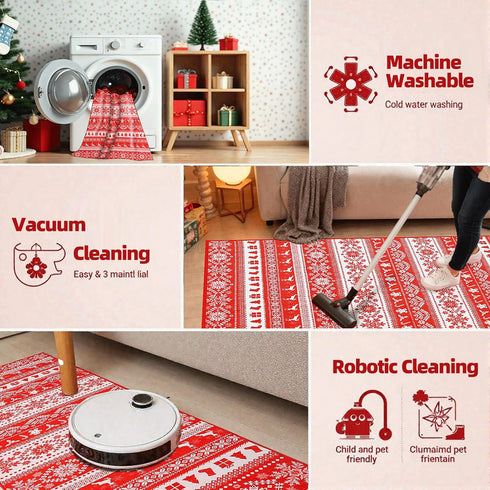 GREFFY 5x7 Soft Area Rugs for Living Room, Vintage Washable Snowflake Print Carpet, Non Slip Low Pile Soft Modern Red