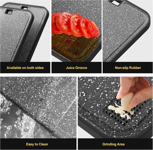 Plastic Cutting Board Set, 2 Large Dishwasher Safe Boards for Meat, Non-Slip, Reversible, Black