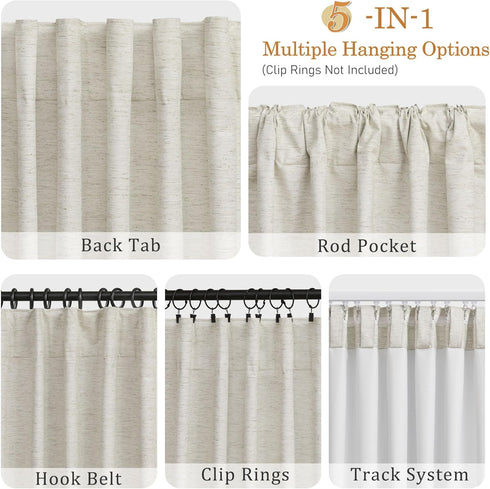 UHITECH Oatmeal Linen Blackout Curtains, 54 Inches Long, 2 Panels Set, Natural Modern