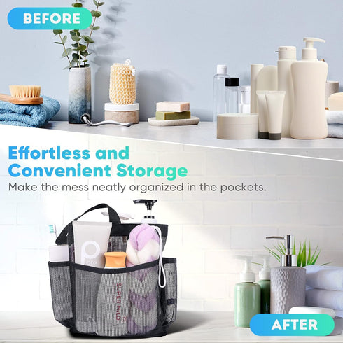 Mesh Shower Caddy Portable, 8-Pocket Large Capacity for College Dorm Room Essentials, Shower Bag for Beach