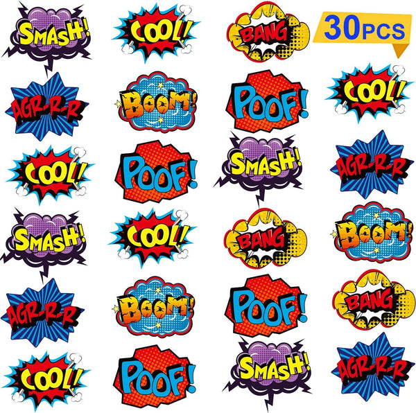 Blulu 30 Pieces Hero Themed Party Decorations, Fun Sign Cutouts for Celebrations