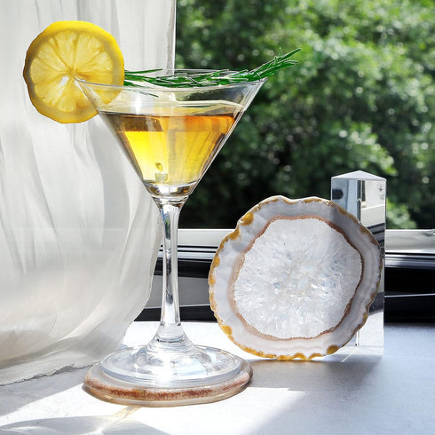 Natural Agate Coaster Set of 4, 3.5-4" Crystalline Geode Stone Coasters for Drinks, Coffee Table Decor, Agate Slices