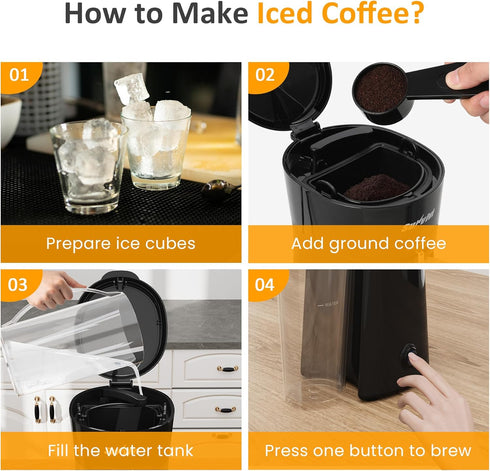Sunvivi 20 Oz Iced Tea Maker for Ground Coffee, Cold Brew Coffee Maker with Reusable Filter, Black
