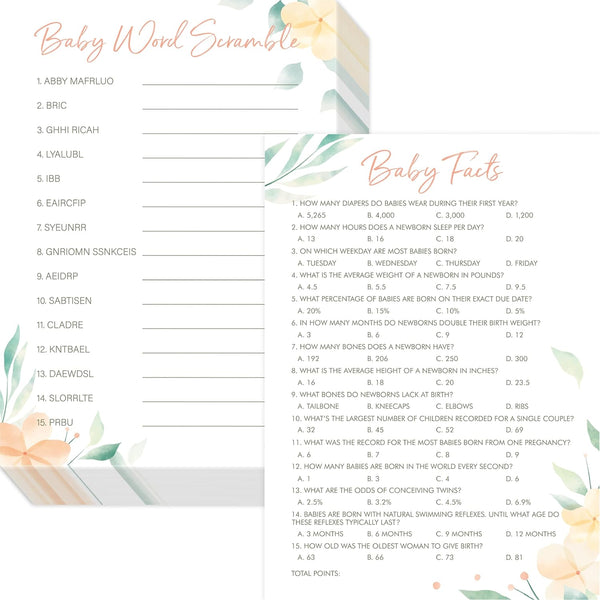 55PCS Baby Shower Games, Word Scramble & Trivia Facts with Answer Keys