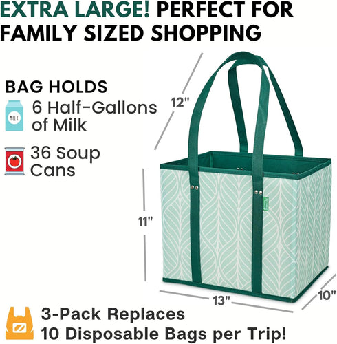 Creative Green Life (3 Pack) Reusable Grocery Bags Heavy Duty Reusable Shopping Bags for Groceries with Box Shape