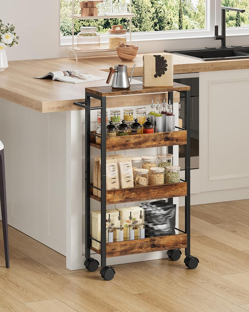 4-Tier 7.1'' TTC02BF CHOEZON Slim Storage Cart, Kitchen Serving Trolley, Slim Rolling Cart with Handle and Guard Rails