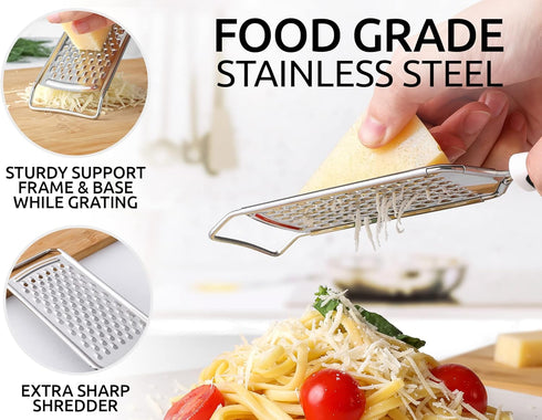 Zulay Kitchen Professional Cheese Grater, Stainless Steel, Durable Rust-Proof Metal Lemon Zester Grater, Black Handheld