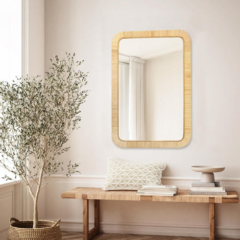 30'' 20" PERFNIQUE Rattan Mirror, x Rectangle Boho Bathroom Mirror, Decorative Wall Nursery Decor, Rustic Farmhouse