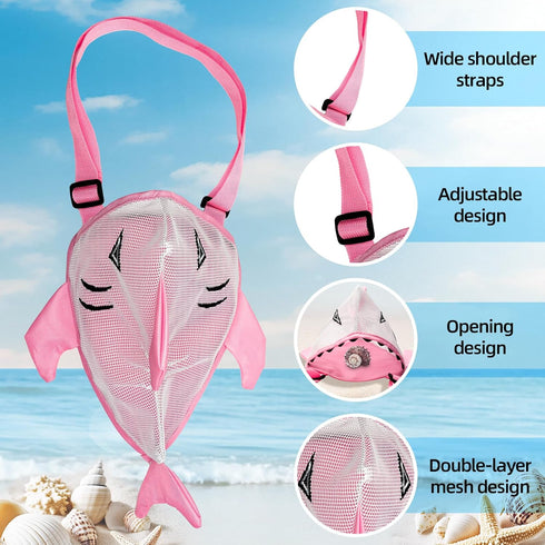 Anandming (2, Sea Shell Bags for Beach, Mesh Seashell Holder,Shelling Collecting Tools Travel Sand Toys Storage Bucket