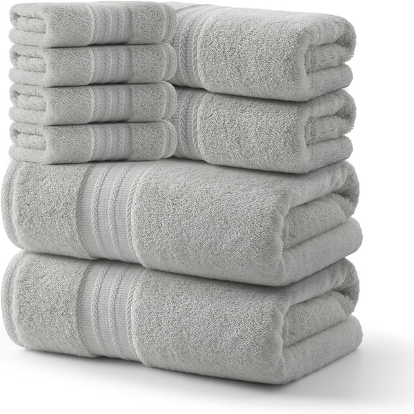 REDKISS 8 Piece Grey Towels Set - 100% Cotton Towels Set with