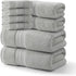 REDKISS 8 Piece Grey Towels Set - 100% Cotton Towels Set with