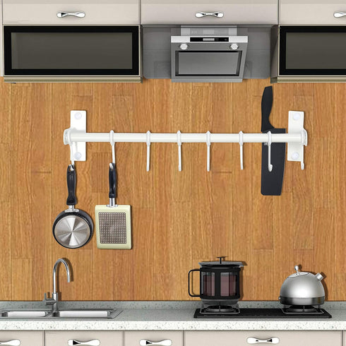 Dseap Pot Rack, Hanging Rack Rail with 8 Hooks, Wall Mounted Pot Hangers for Kitchen, White