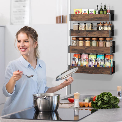 2/3/4 Pack Vetacsion Moveable Fridge Magnetic Spice Racks,Metal Black/White (Wood)