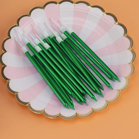 Luter Long Green Birthday Candles - Metallic Candle with Holder for Wedding Party Decoration (24 Pieces)