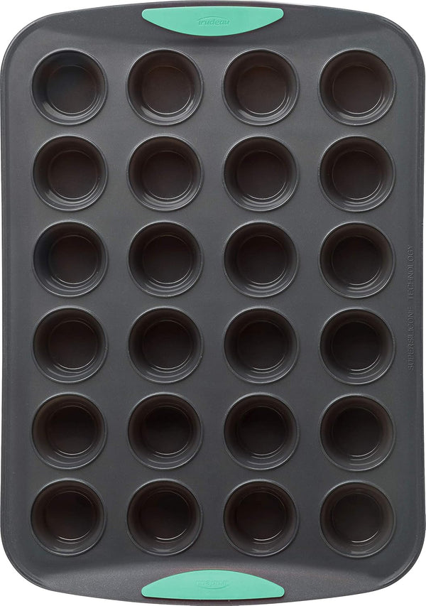 Trudeau Structure Silicone Muffin Pan, 24 Cup Mini, Grey and Mint
