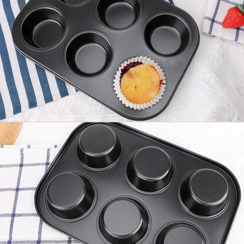 Beasea Muffin Pan, Set of 2 Non Stick 6 Cup Baking Pan, Carbon Steel Bakeware for Oven Baking