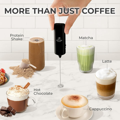 Powerful Handheld Milk Frother Wand - Electric Hand Mixer for Coffee, Mini Froth Drink Mixer for Lattes, Black