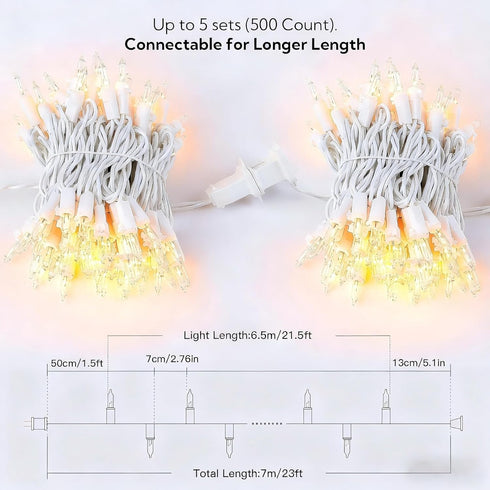 oopswow 100 Count Wire,23Feet Clear Christmas Lights White Incandescent Clear Mini Lights, Connectable Indoor Outdoor