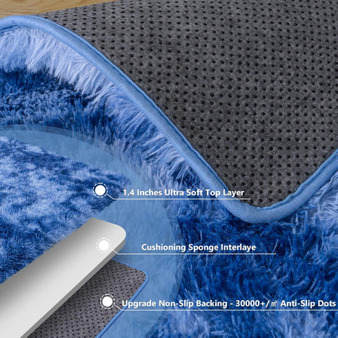 4x5.9 Fluffy Shag Rug for Bedroom, Tie-Dyed Blue Area Rugs for Living Room, Nursery and Kids Room, Soft and Comfy