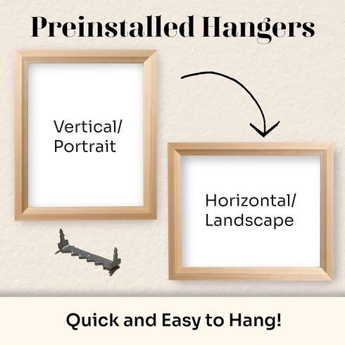 Unfinished Raw Wood Picture Frame, 12x18 Beveled, Handmade Solid Wood with Preinstalled Hangers