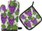 Purple Grape Vine Potholders and Oven Mitts, Non-Slip Heat Resistant Sets for Kitchens and Baking