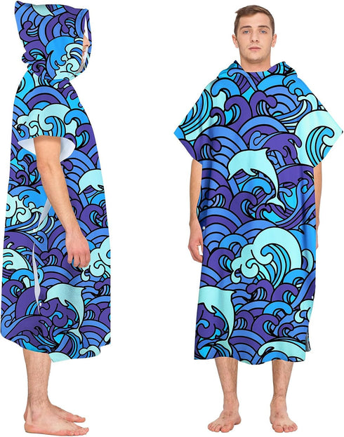 Queenshin Surf Poncho Wearable Waves Towel Adult Hooded Beach Towel Microfiber Absorbent
