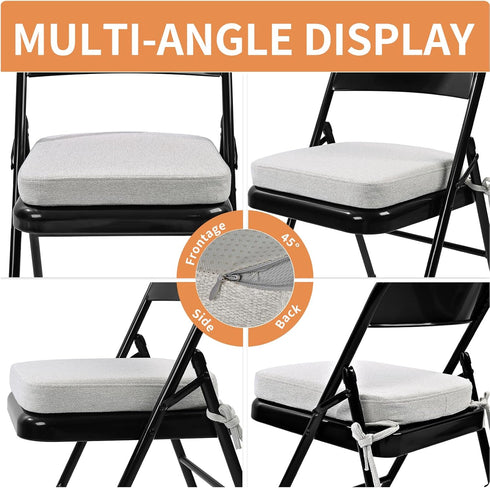 1 2" (1 SINOSSO Memory Foam Chair Cushion for Folding Chair Pcs, Thickened Square Kitchen Chair Pad with Ties, Indoor