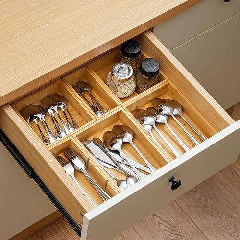 Fabsome Drawer Organizer, Set of 9 Bamboo Wood Storage Boxes for Kitchen, Makeup, Bathroom, Office