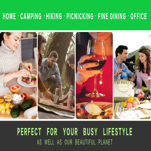 2 Set Bamboo Cutlery Set, Reusable Organic Bamboo Utensils, Fork, Knife, Spoon, Chopsticks, Straw, Cleaning Brush