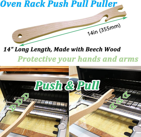 Wooden Oven Rack Push Pull Stick for Oven, Toaster Oven, Air Fryer, Baking Kitchen Appliances (14 inch)