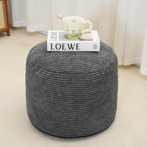 Yueyocici 20 15 Inches Pouf Ottoman Stuffed Round Modern Foam Filled Foot Rest Corduroy Poufs for Living Room Chair