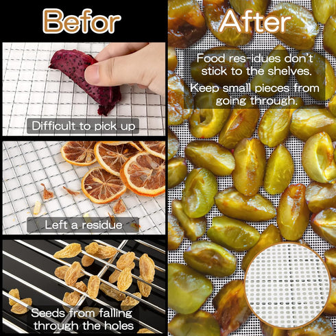 (8 Pack) Round Silicone Dehydrator Sheets, Dostk Premium Non Stick Mesh for Fruit Dehydrator, Reusable 13" Diameter