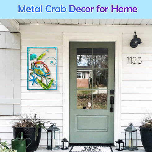 Garden,Patios,Porch,Bedroom,Bathroom,Office,18 Inches BVLFOOK Crab Metal Wall Decor Marine Wall Art Wall Sculpture