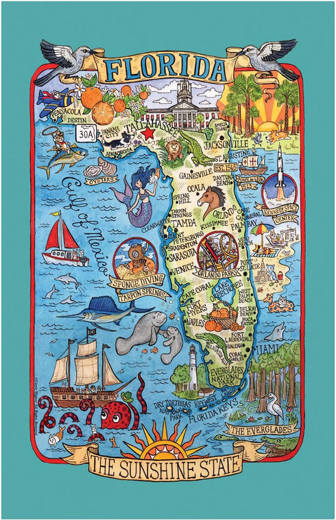 F2183 Adventure Destinations Poster Style Tea Towel, Florida, 18" x 28"