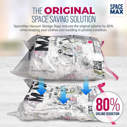 Small 6 Pack SPACE MAX Premium Space Saver Vacuum Storage Bags, Reusable with Travel Hand Pump
