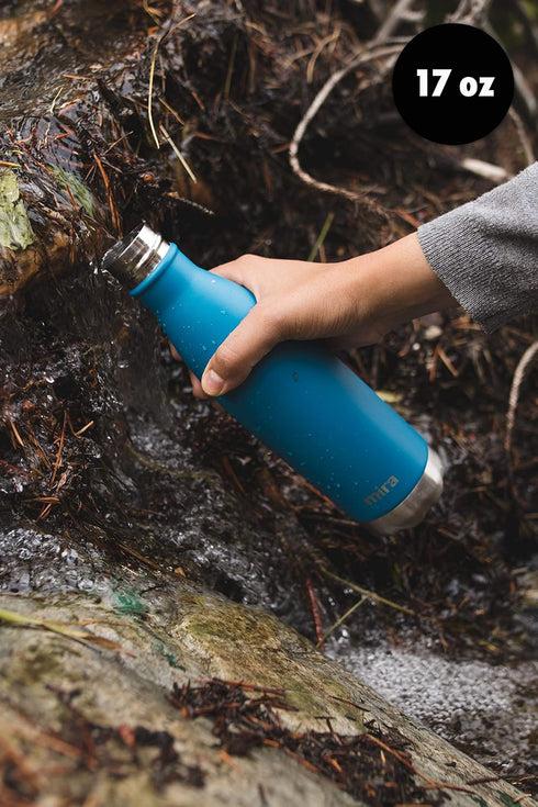 MIRA 2 Pack 17 Oz Cola Shaped Insulated Stainless Steel Water Bottle, Matte Blue