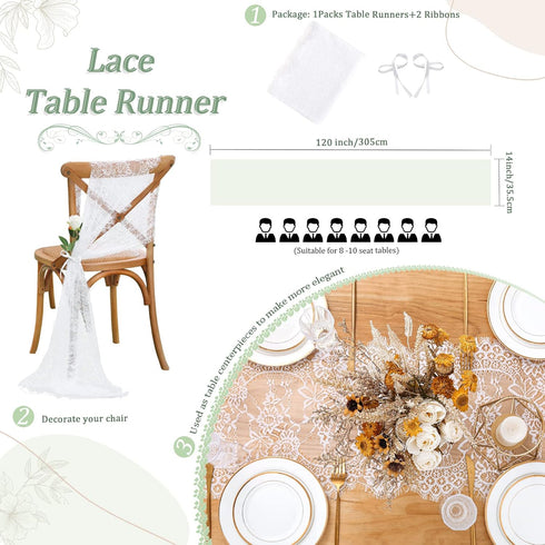 B-COOL White Lace Table Runner, 14 X 120 Inch Vintage Floral for Rustic Wedding Reception