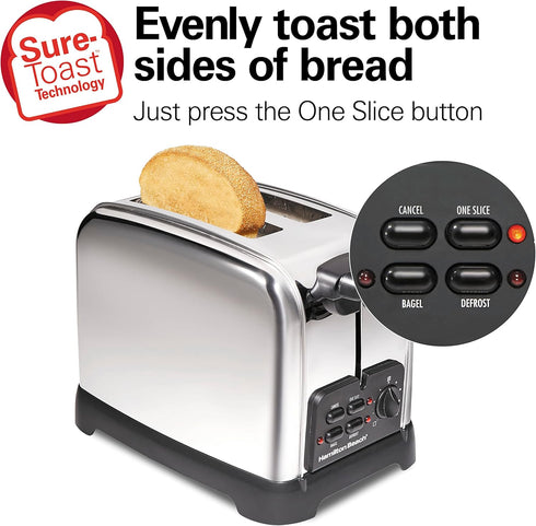 Hamilton Beach Retro Toaster - 2 Slice, Polished Stainless Steel, Wide Slots, Sure-Toast Technology, Bagel & Defrost