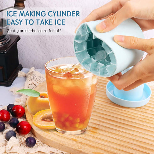 New Cylinder Silicone Ice Cube Mold, 3D Ice Cubes Maker, Easy-Release Press-Type Decompress Ice Lattice