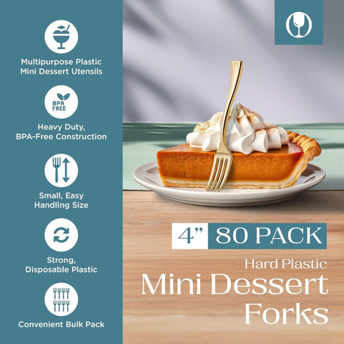 Posh Setting - Plastic Mini Gold Forks, Disposable Tiny Gold Forks, 4 inch Gold Plastic Forks, Appetizer Forks, 80 Pack