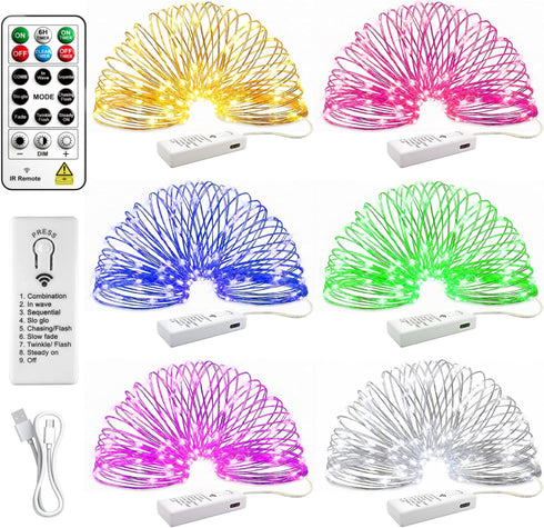 HXWEIYE 6 Pack Rechargeable Fairy Lights Battery Operated with Remote & DIY