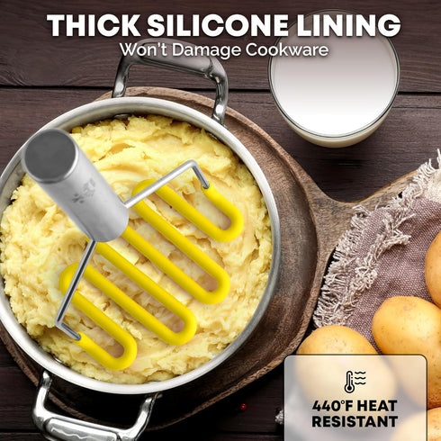Zulay Potato Masher with Premium Silicone-Coated Stainless-Steel Design for Smooth Mashed Potatoes, Vegetables, Fruits