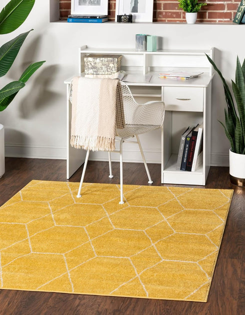 Unique Loom Trellis Frieze Collection Area Rug - Geometric (Yellow/ Ivory, 3' Square)