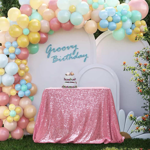 PartyDelight Sequin Tablecloth Fuchsia Pink Sparkly Table Cloth Overlay Square 50"x50"
