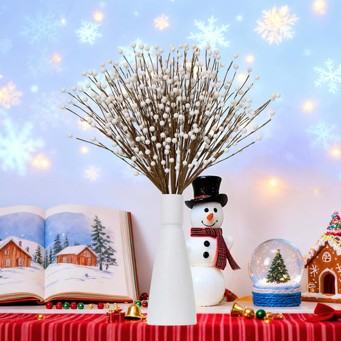 24 17inch Winter Decorations Pcs Artificial Berry Stems White Berry Picks for Christmas Holiday Flower Arrangements
