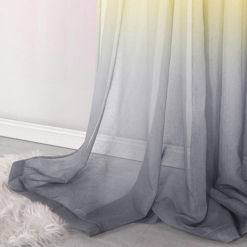 Lemon Yellow and Grey Sunflower Kitchen Curtains - Stylish Window Panels for Home Decor